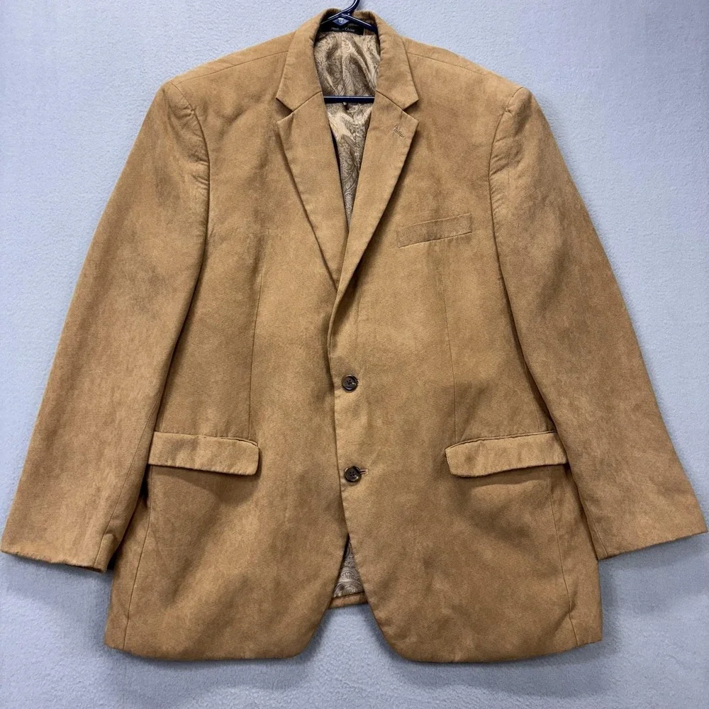 Chaps Blazer Mens 44R Tan Faux Suede Sport Coat 2 Button Notch Lapel Paisley - Picture 2 of 11